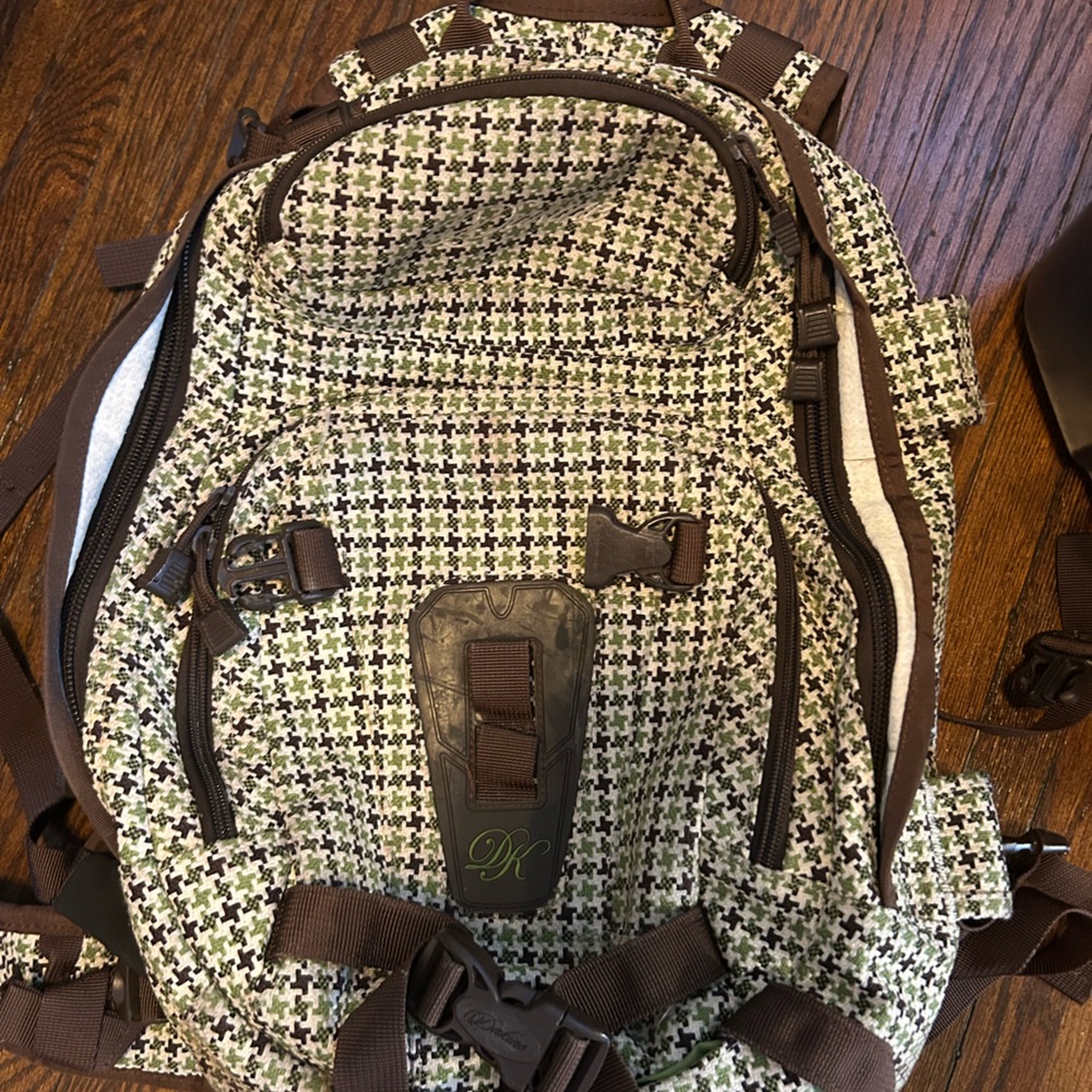 Chic Brown and Cream Checkered Backpack with Leather Accents